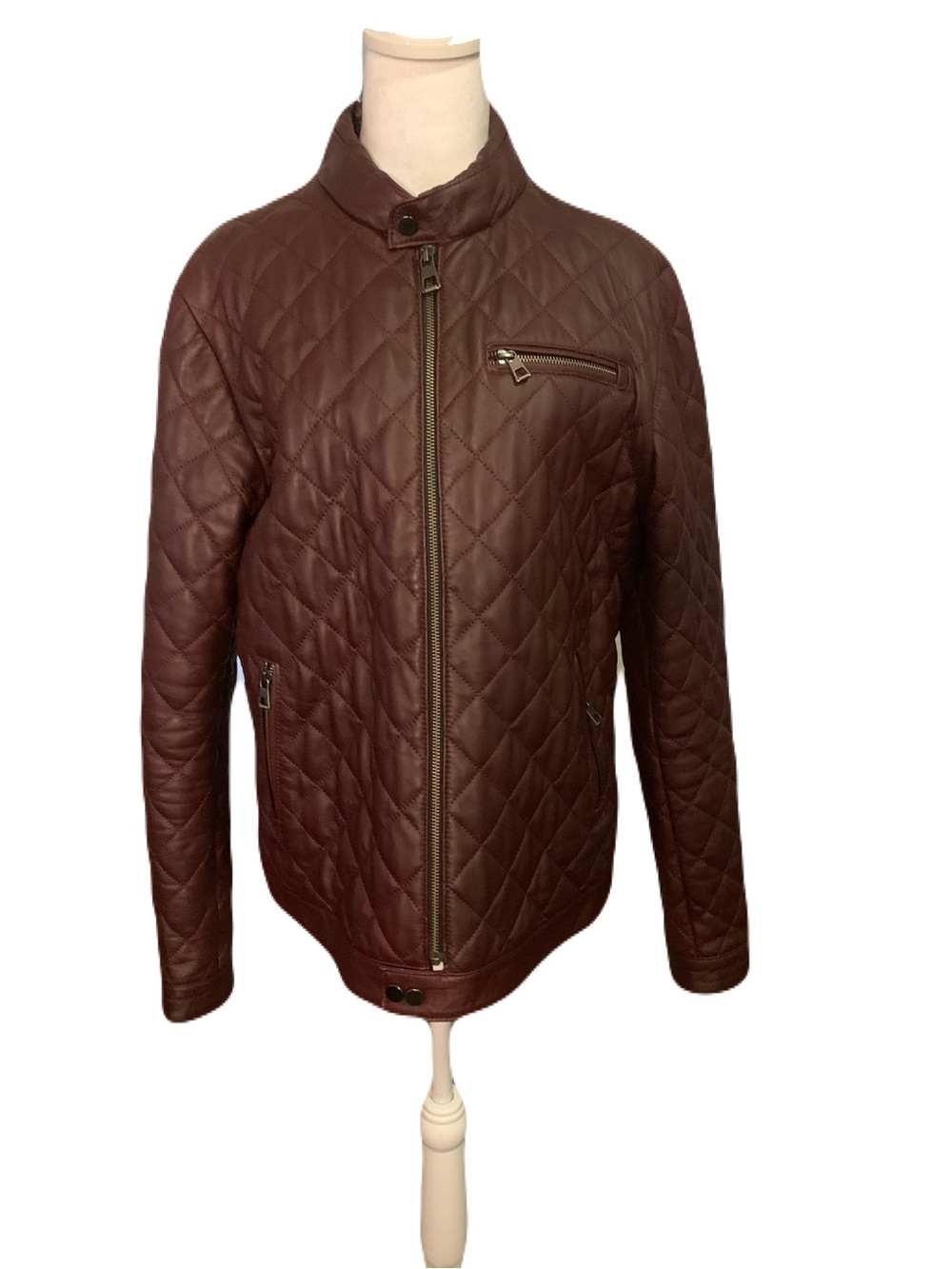 Giorgio di Mare Heritage Men’s Large Burgundy Brown Quilted Leather Jacket